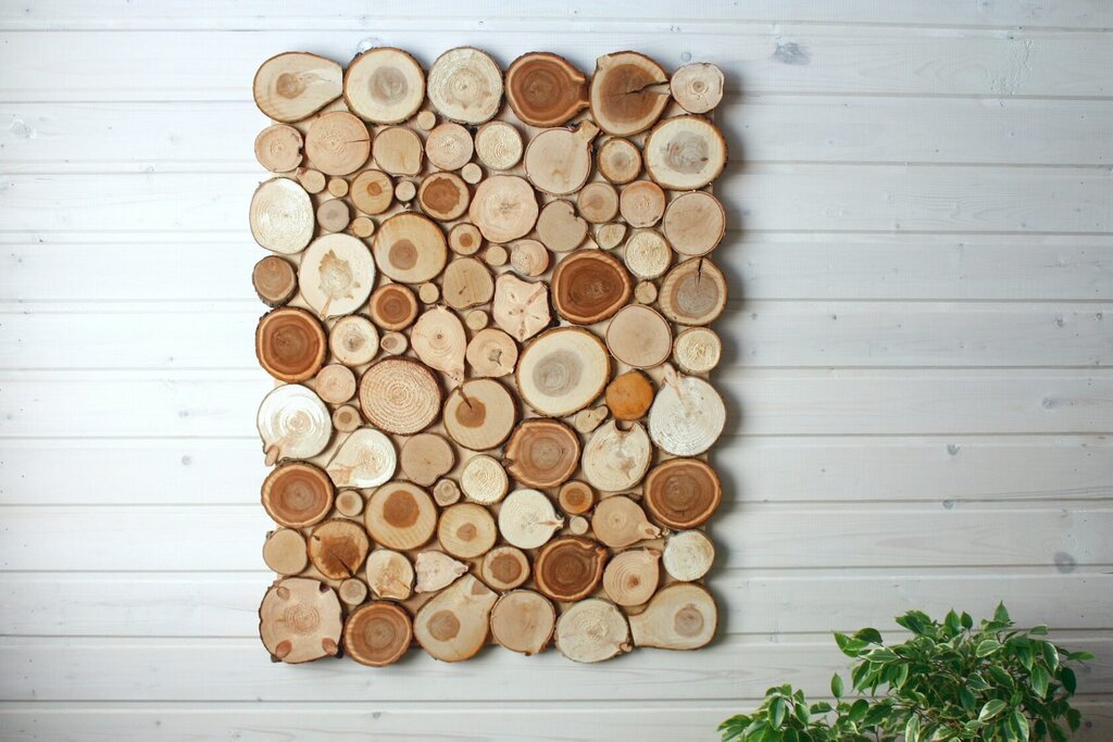 A panel made of wooden cuts