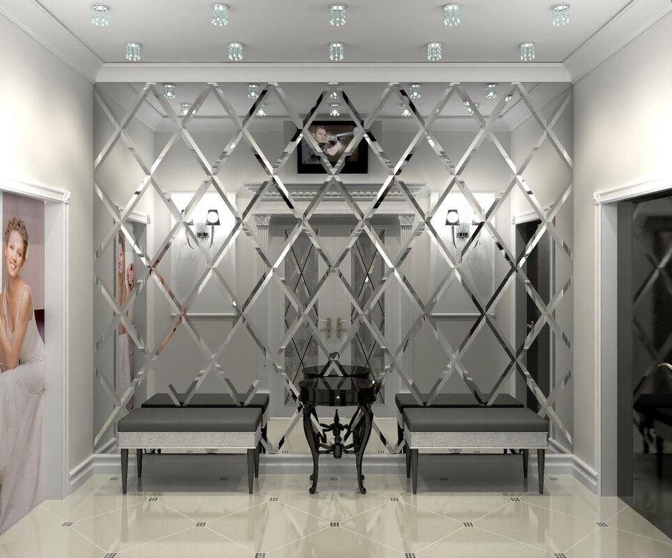 A panel of mirror diamonds on the wall