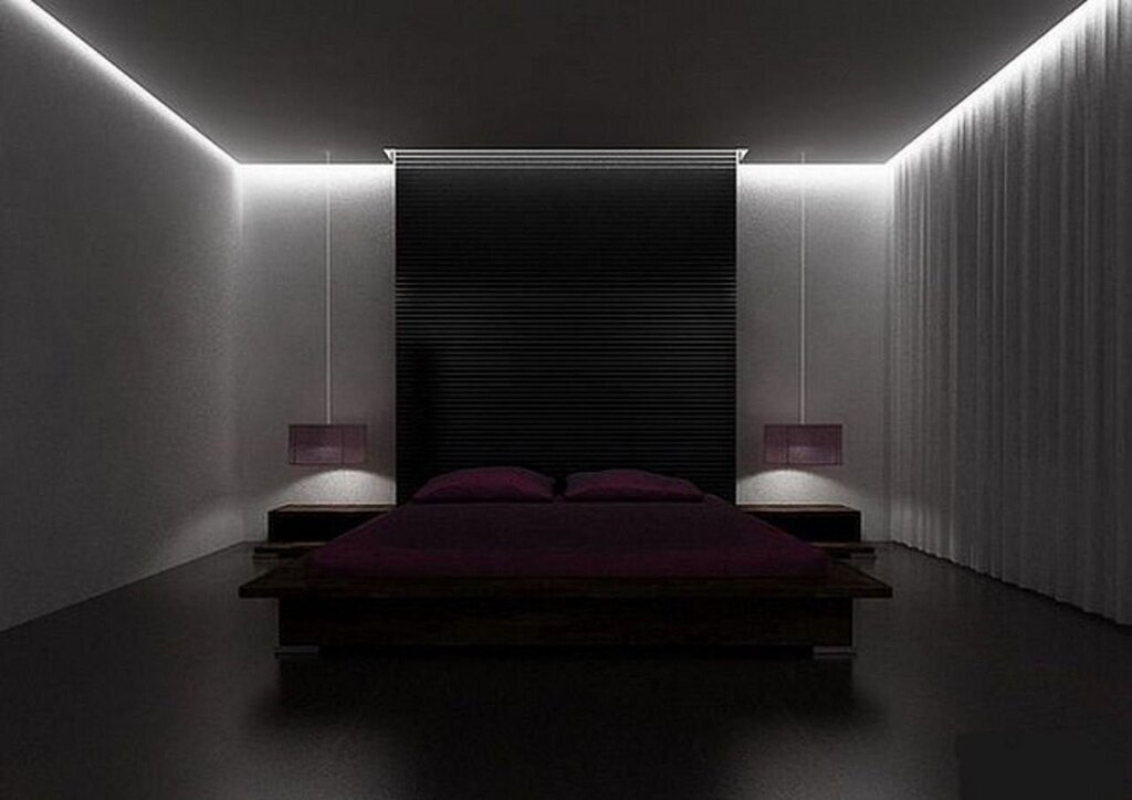 Парящий потолок с подсветкой в спальне