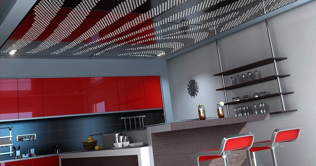 Perforated stretch ceiling with lighting