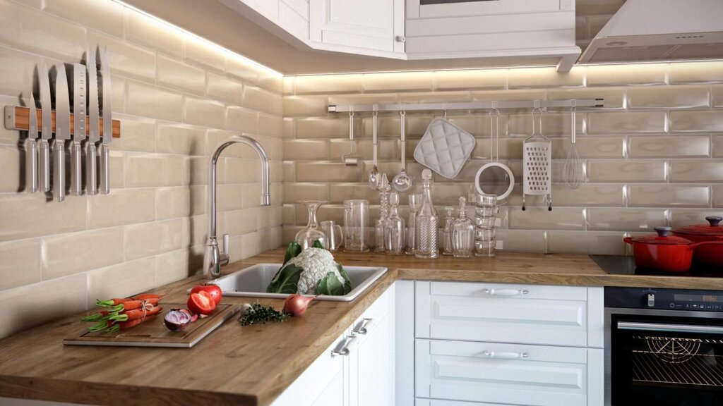 Subway tile in the kitchen interior