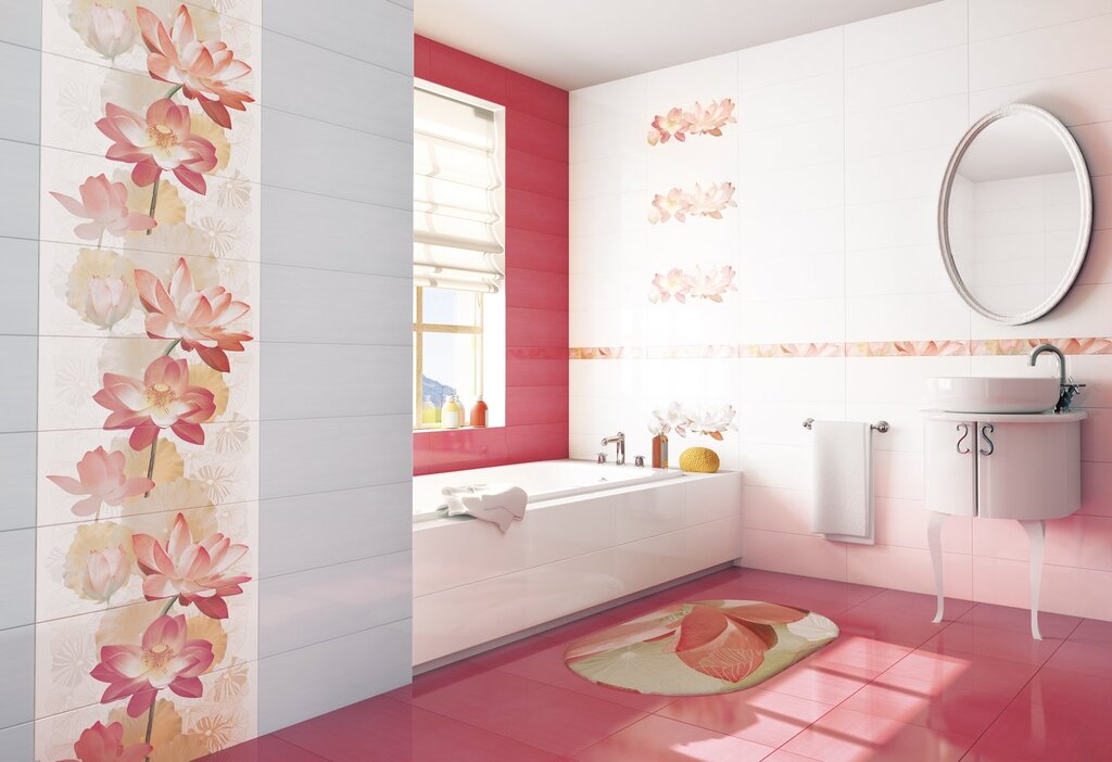 Плитка в ванную с цветами