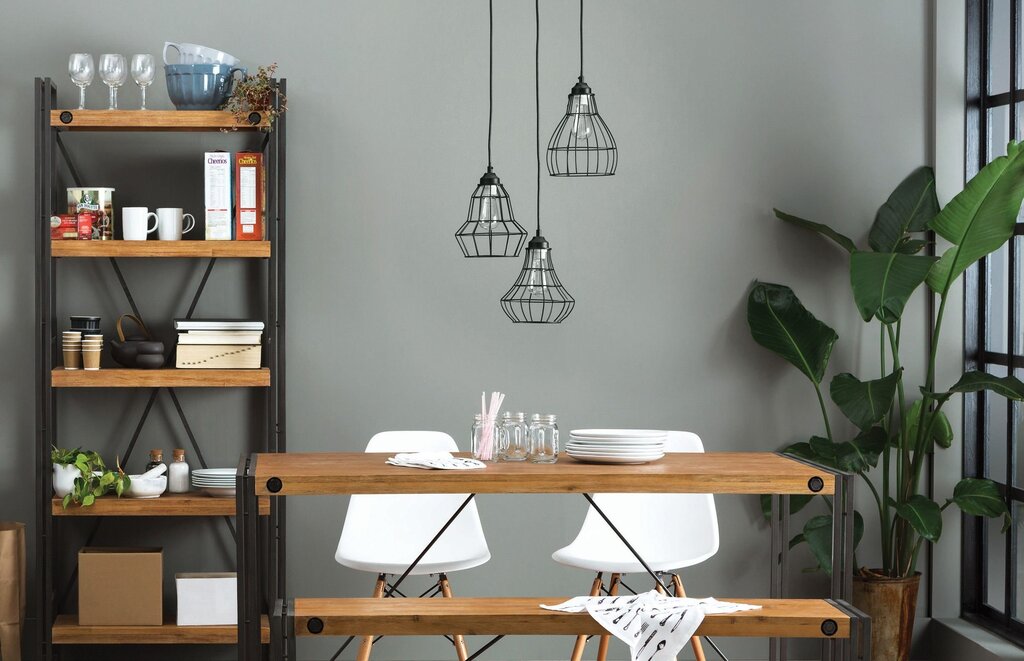 Shelves in the kitchen above the dining table