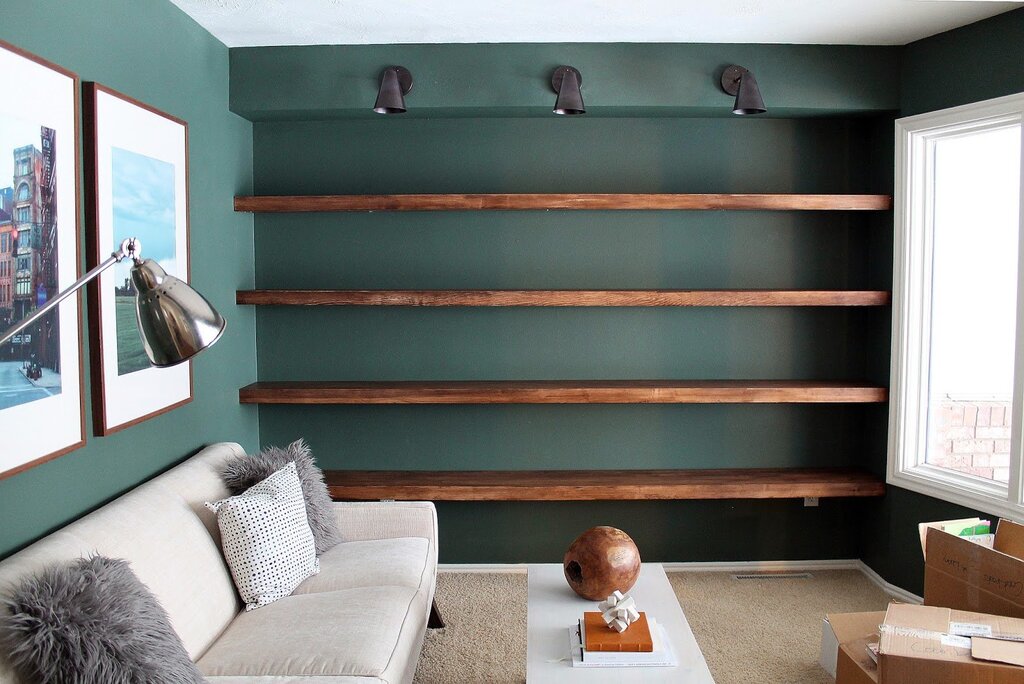 Shelves on the wall in the living room