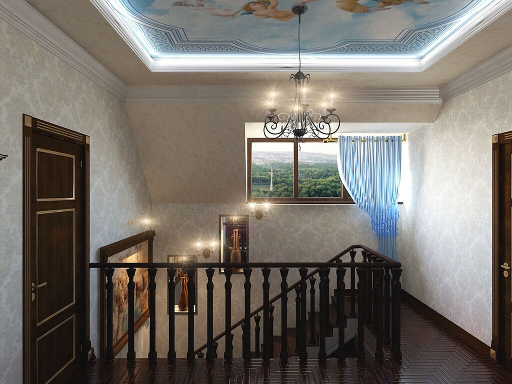 The ceiling above the staircase in a private house