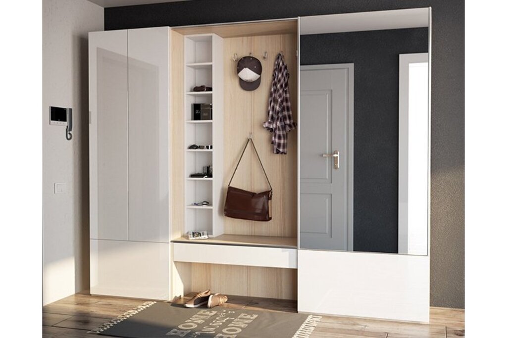 A modern-style hallway with a sliding wardrobe