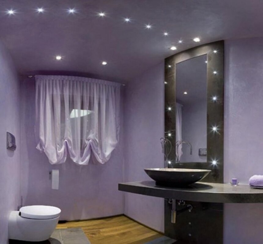 Расположение точечных светильников в ванной комнате