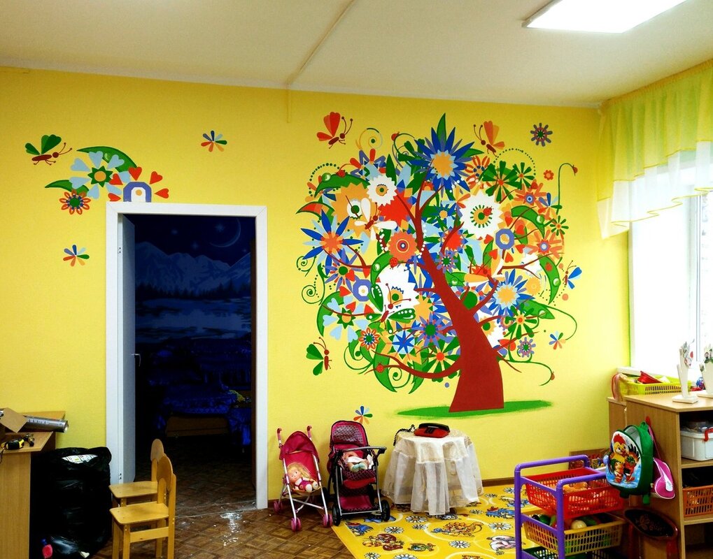 Рисунки на стенах в детском саду 50 фото