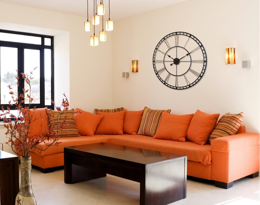 A ginger sofa in the living room interior