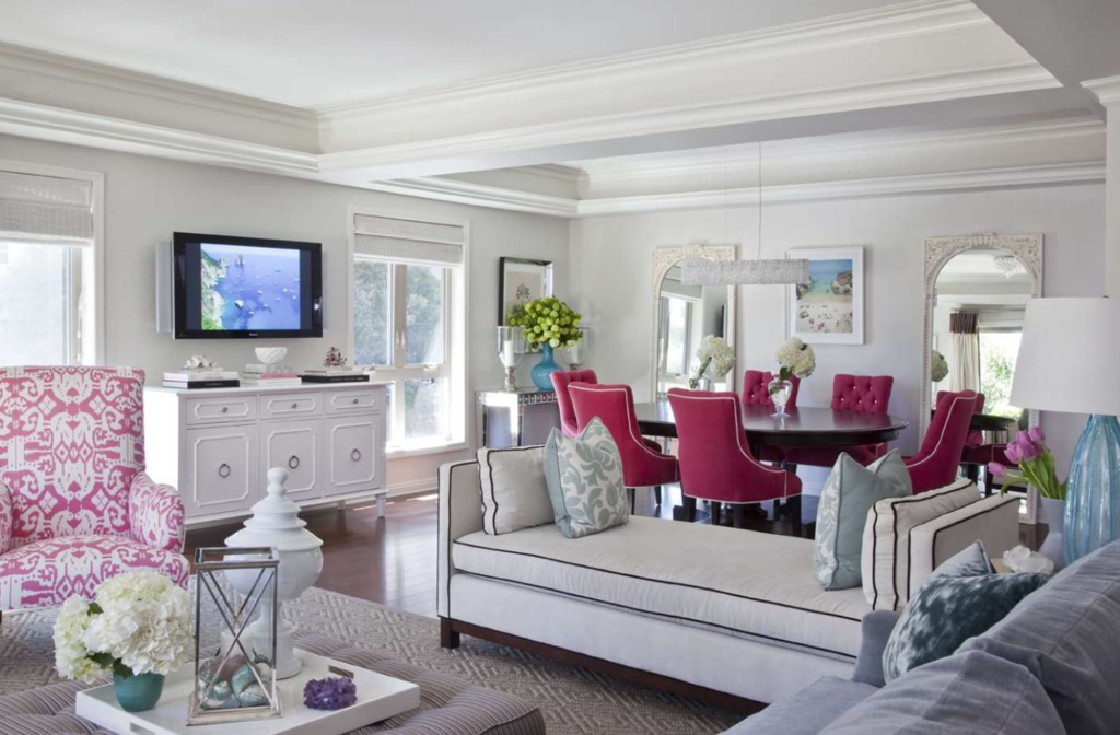 Pink color in the living room interior