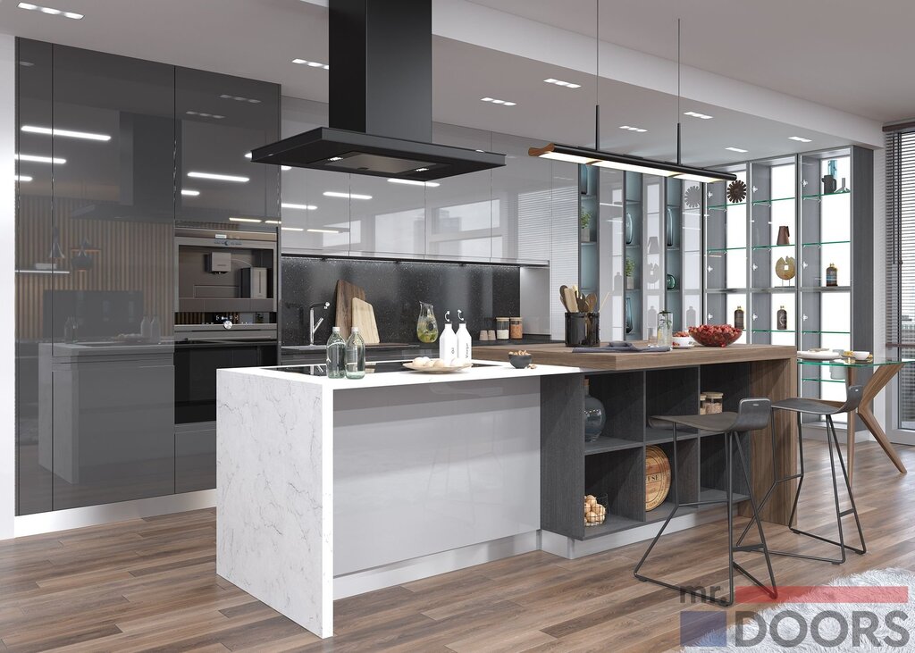 Gray kitchen with an island