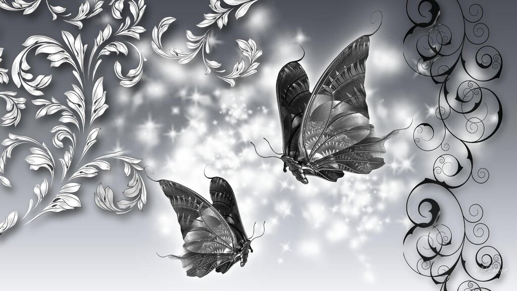 Серые обои с бабочками