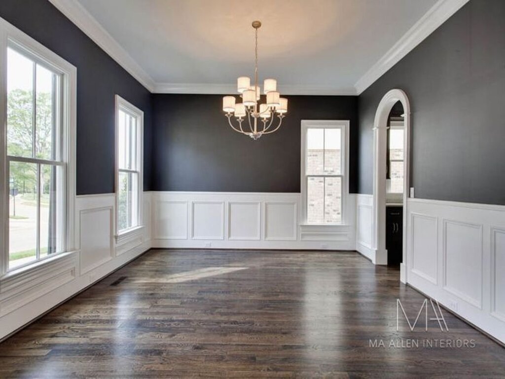 Gray walls, white baseboard