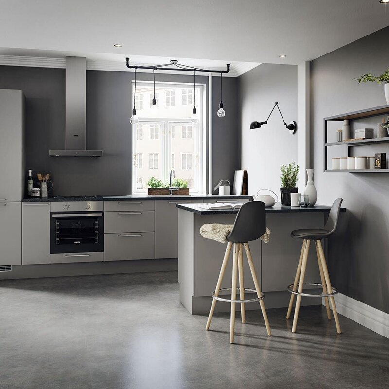 Gray floor in the kitchen interior