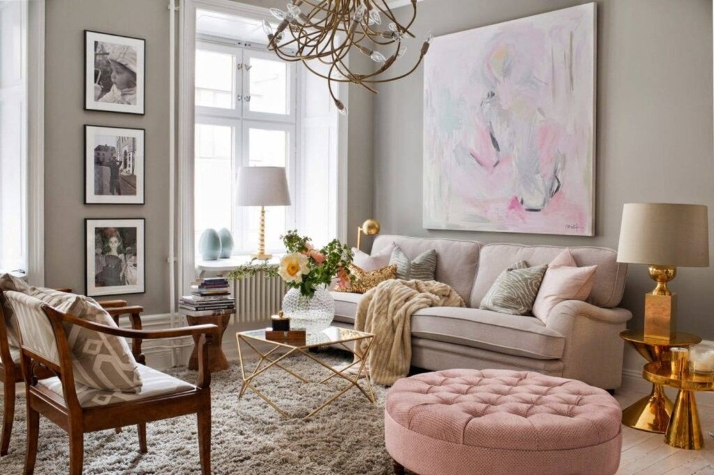 Gray color in the living room interior