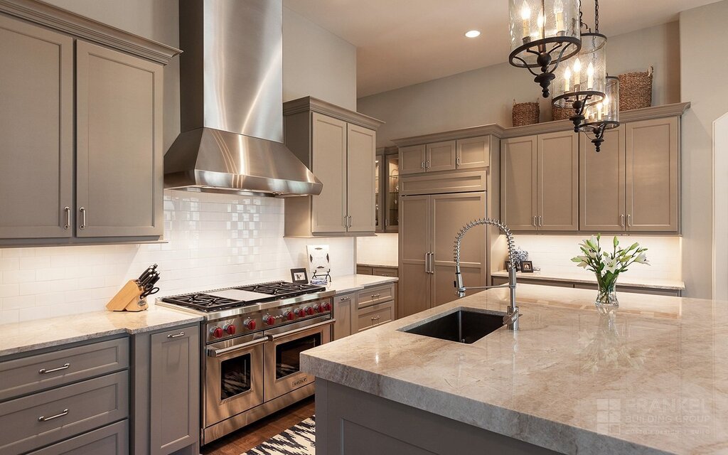 Gray-brown kitchen in the interior