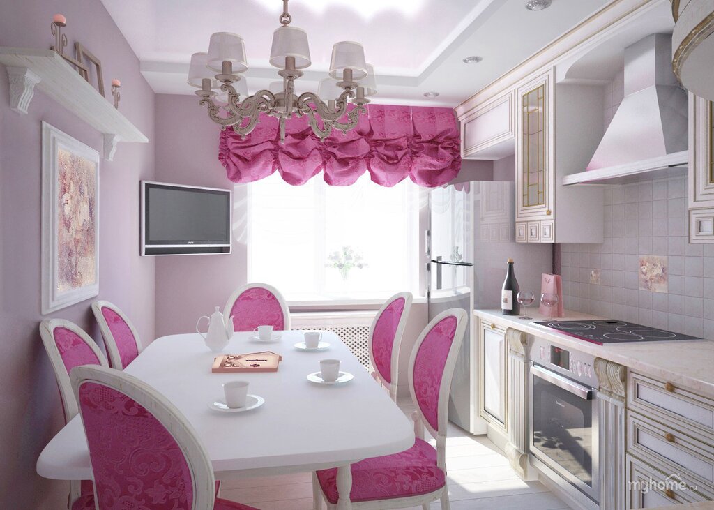 Серо розовая кухня в интерьере