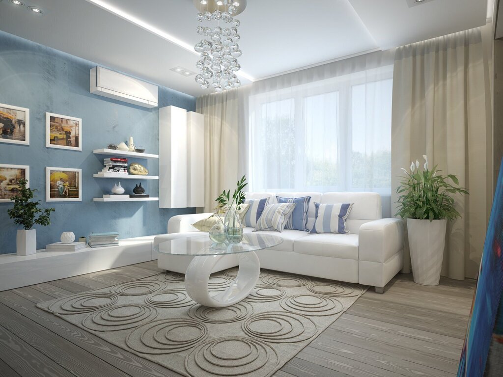 Серо синяя гостиная в современном стиле