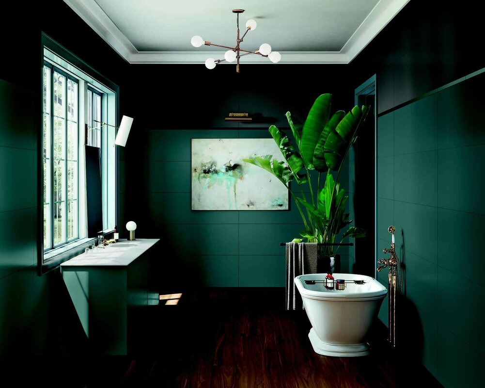 Серо зеленая ванная комната