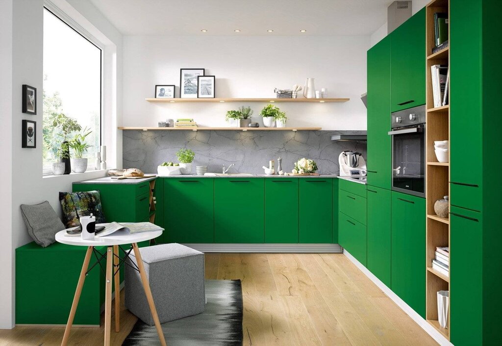 Серо зеленый кухонный гарнитур