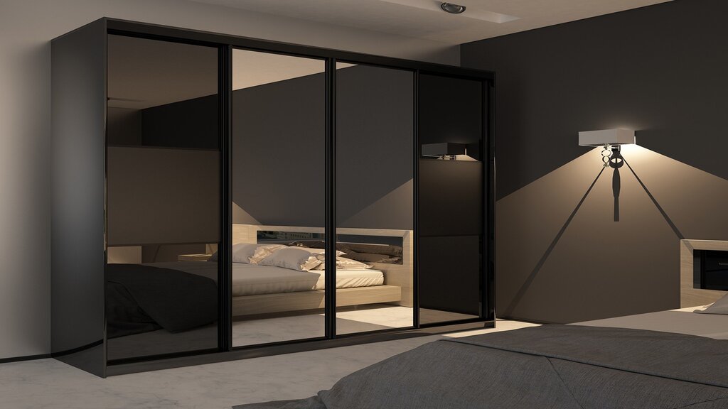 Wardrobe with mirror and lighting