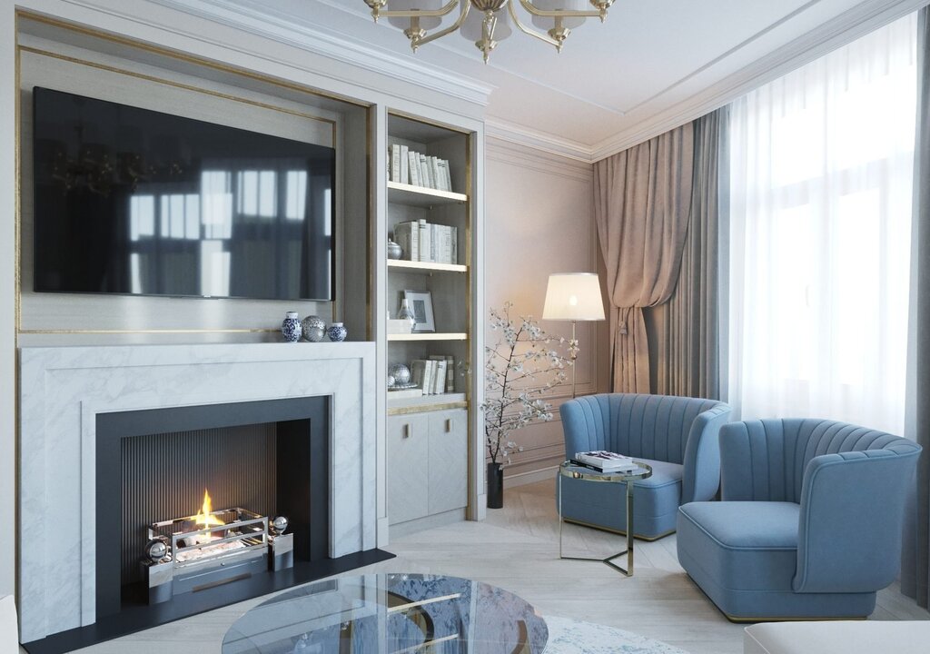 A cabinet with a fireplace in the living room