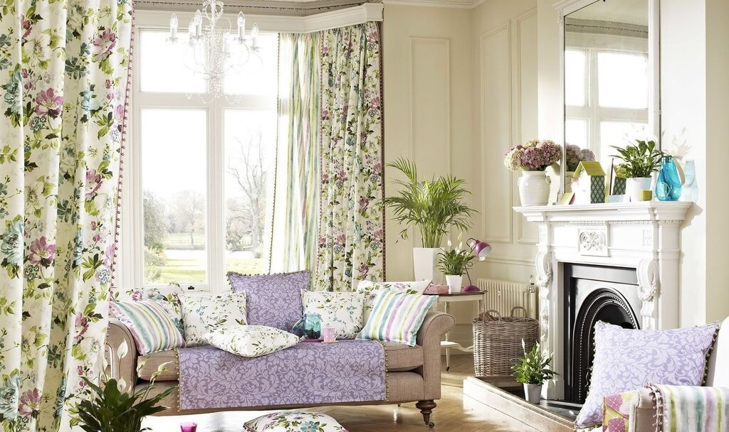 Curtains with flowers in the interior