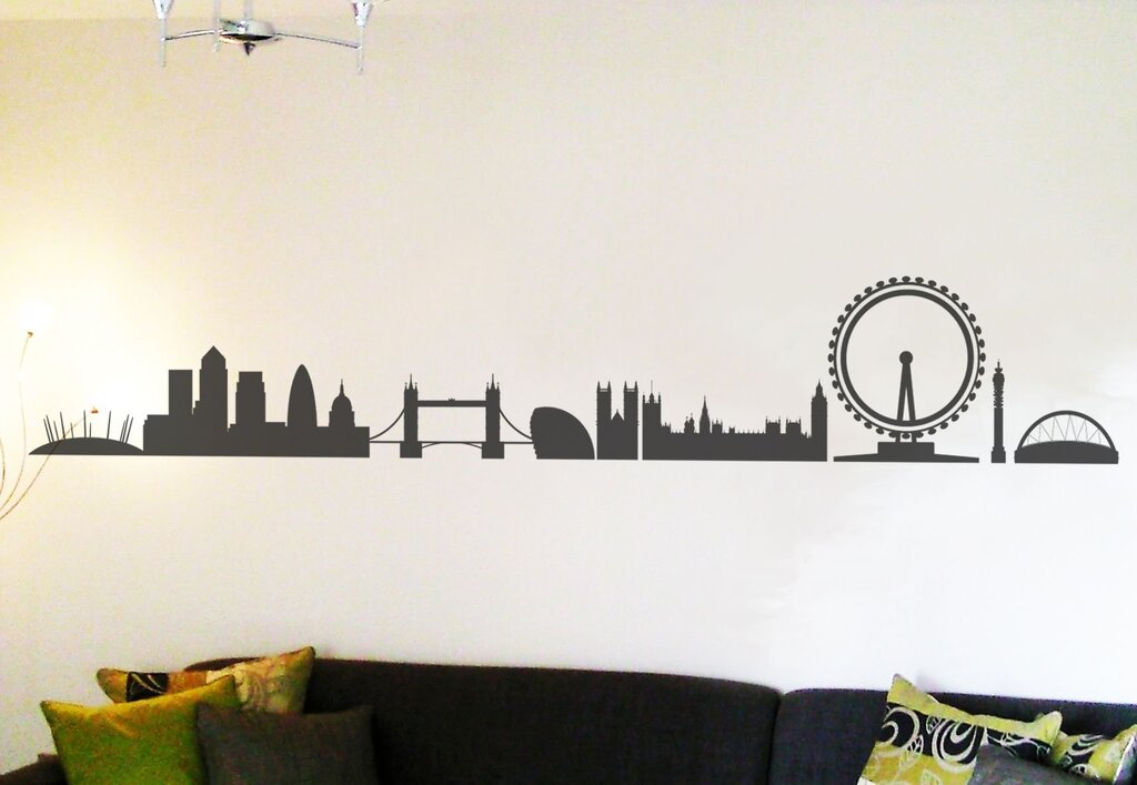 The silhouette of the city on the wall