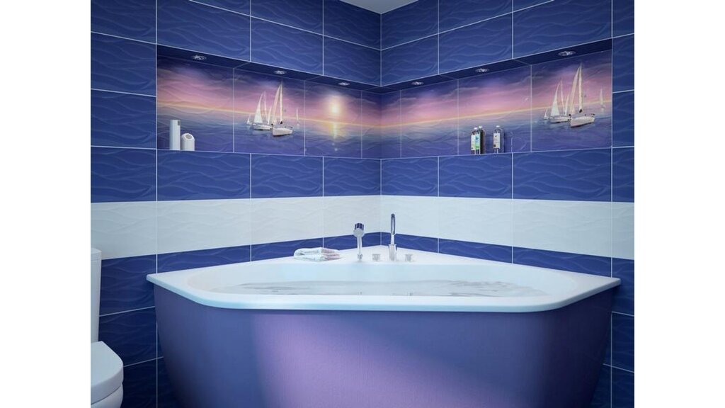 Синяя керамическая плитка для ванной