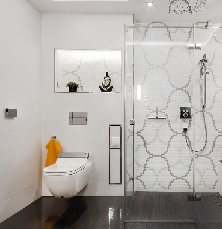 A modern bathroom with a shower