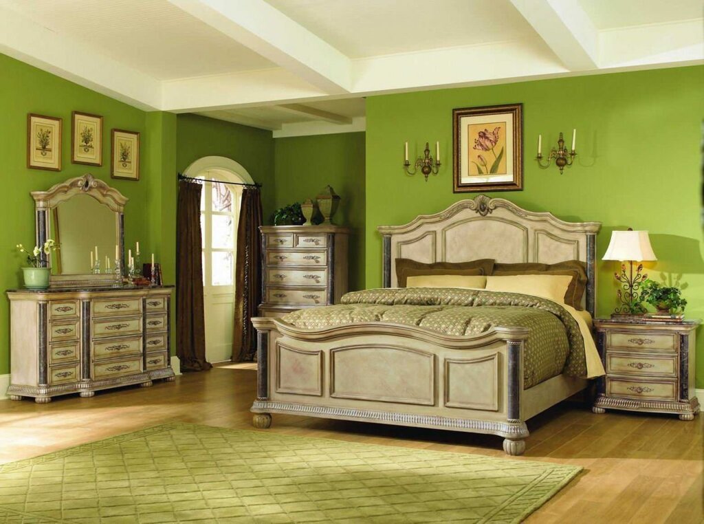 Спальный гарнитур зеленого цвета