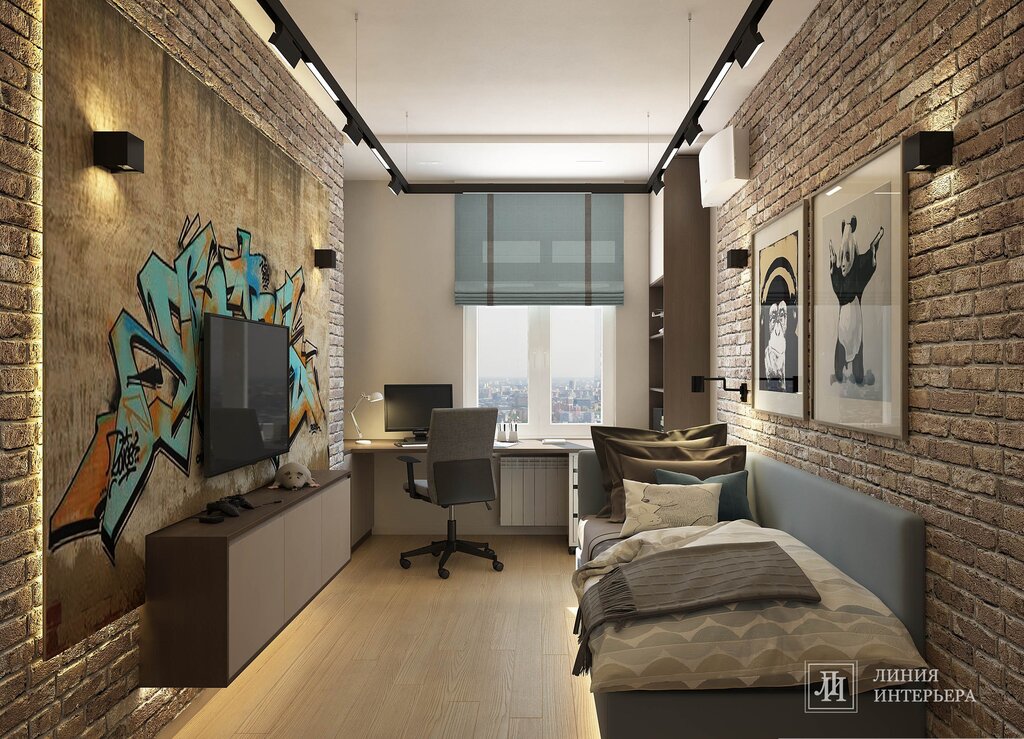 A teenager's bedroom in loft style