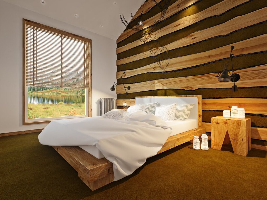 A bedroom finished with wood