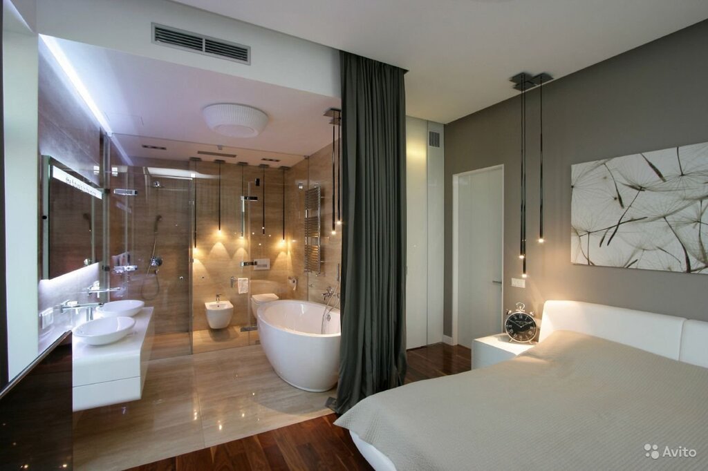 Bedroom combined with bathroom