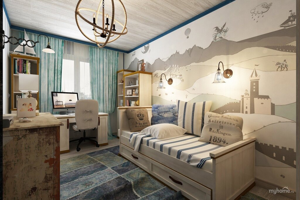 A bedroom in a nautical style