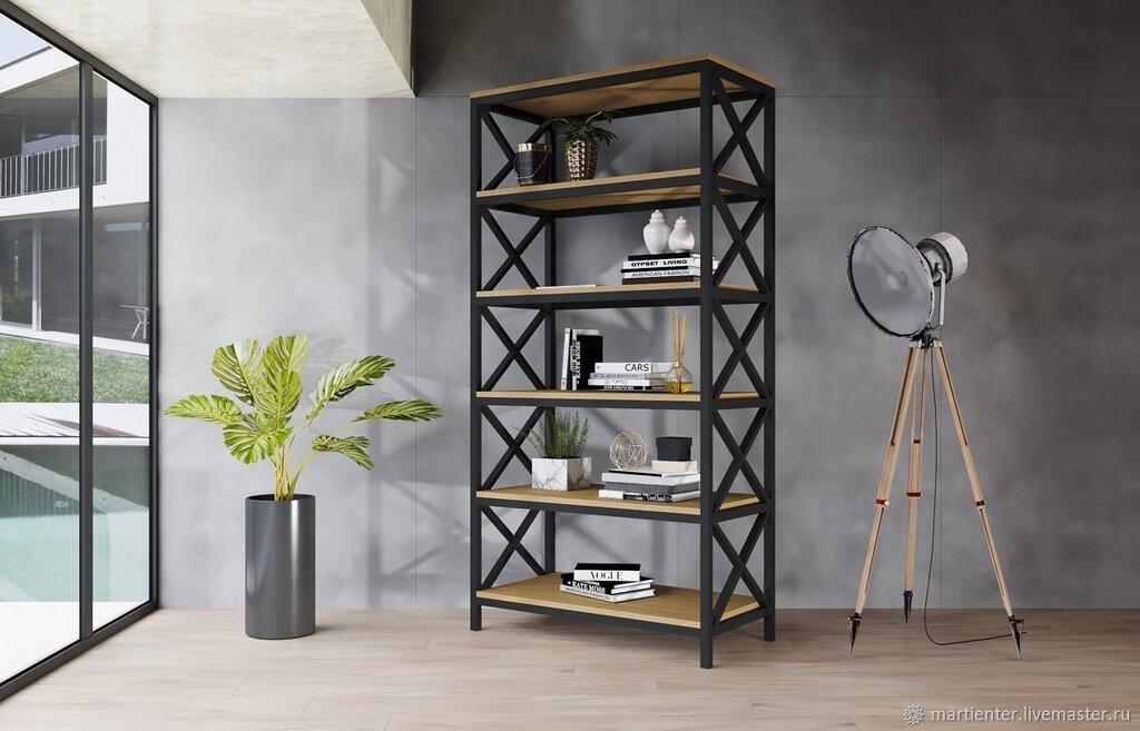 Metal and wood shelving unit