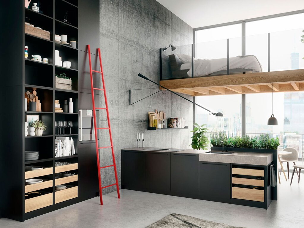 Kitchen shelving in loft style