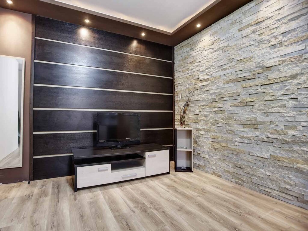 A wall made of laminate in the living room