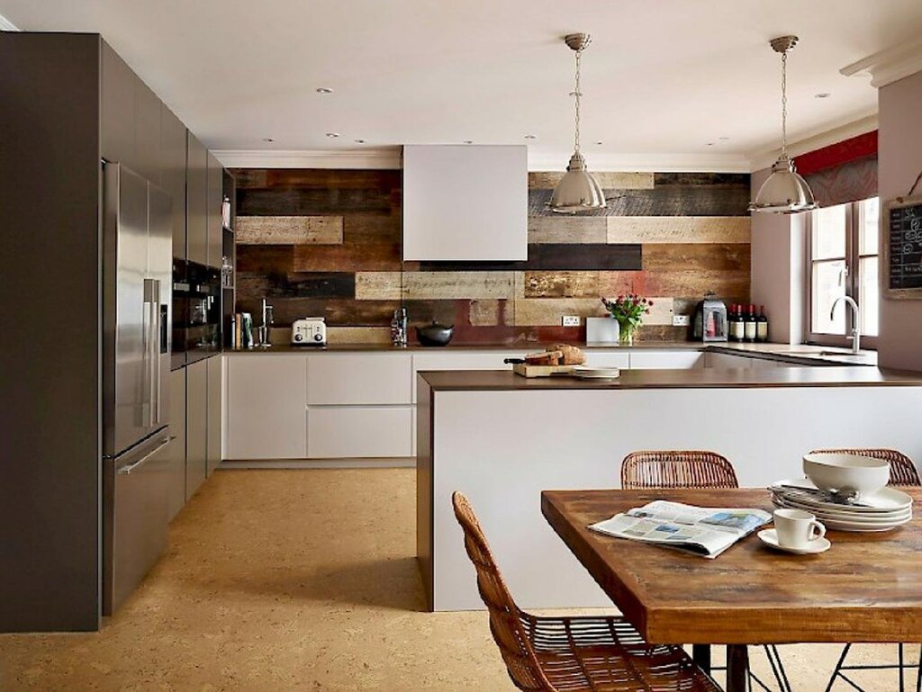 A wall made of laminate in the kitchen interior