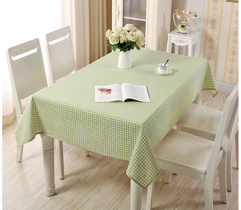 A table with a tablecloth in the interior