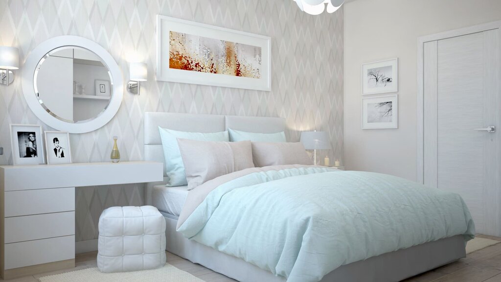 Светлая спальня с белой мебелью