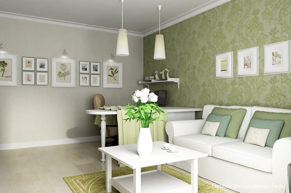 Light green wallpaper in the interior