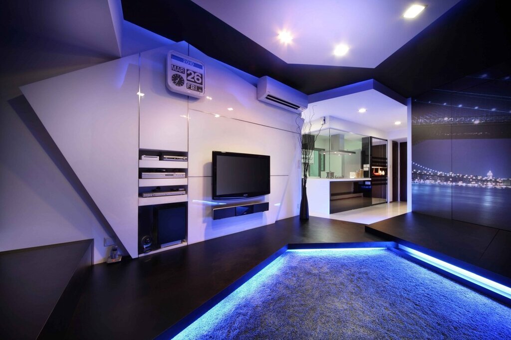 LED strip on the ceiling in the room