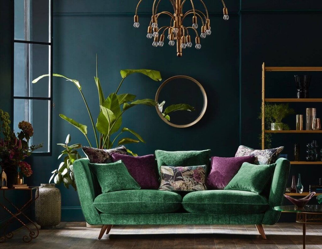 Dark green furniture in the interior