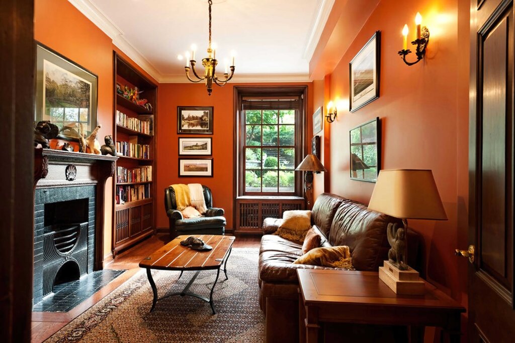 Terracotta color in the living room interior