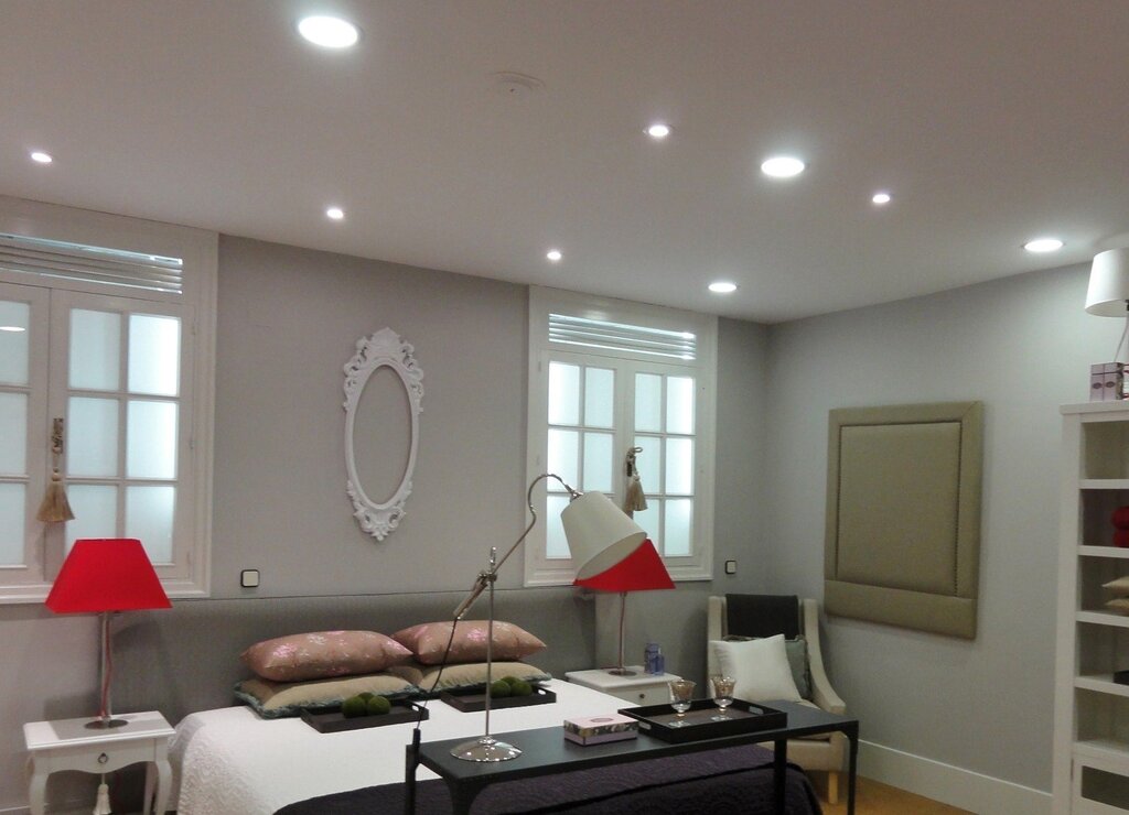 Recessed lights in the living room interior