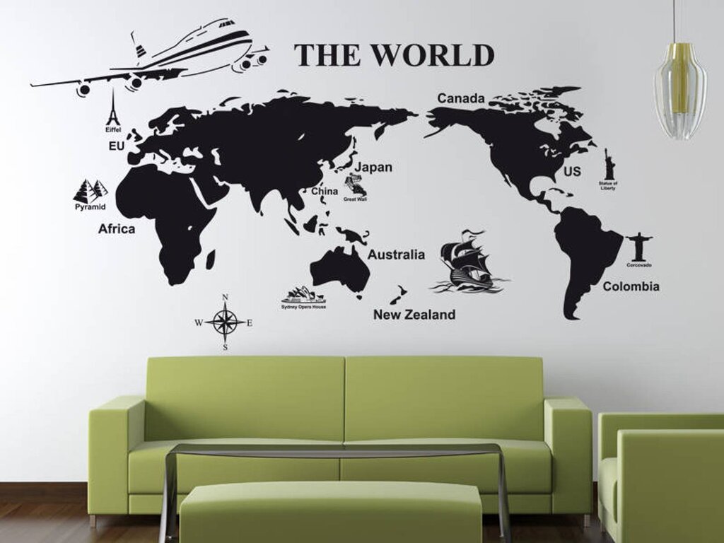 Трафарет карта мира для декора стен