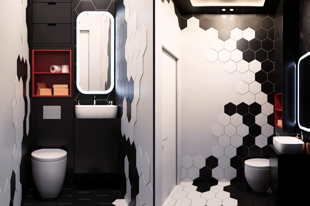 Туалет в чёрно белом стиле