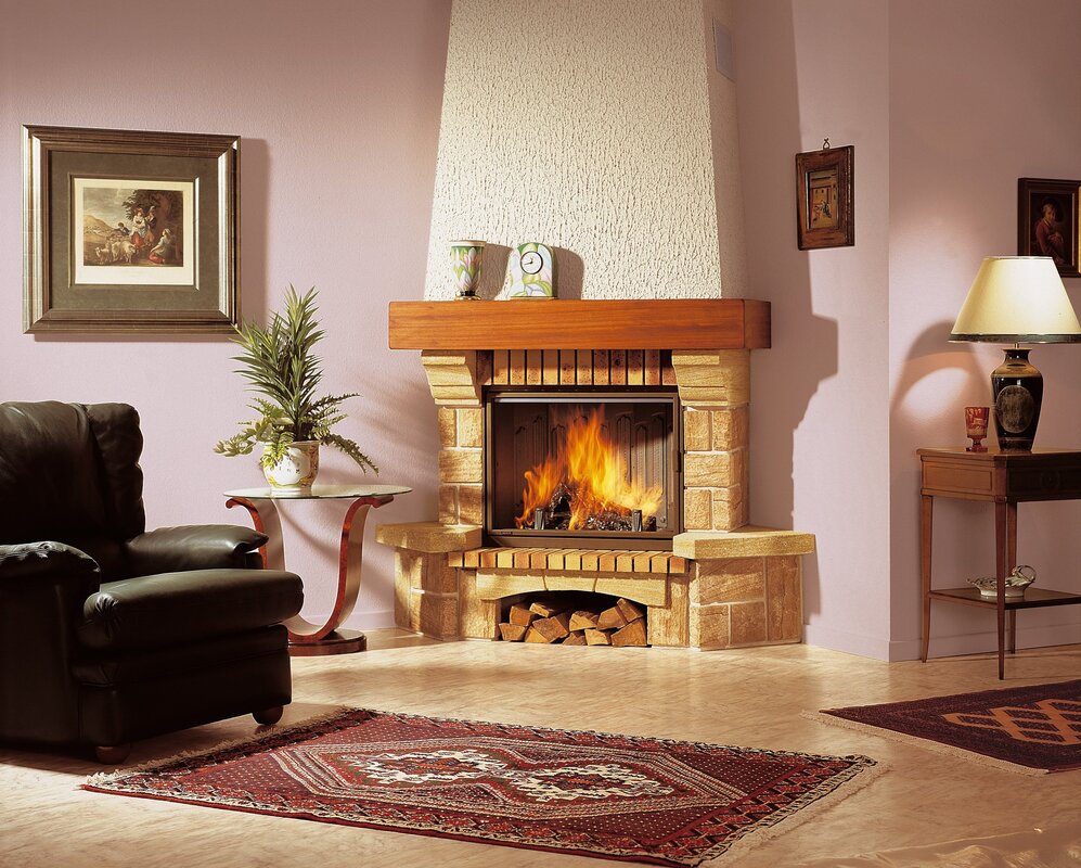 Corner fireplace in the living room