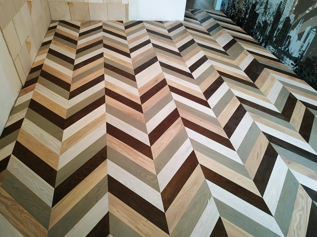 Herringbone parquet flooring installation